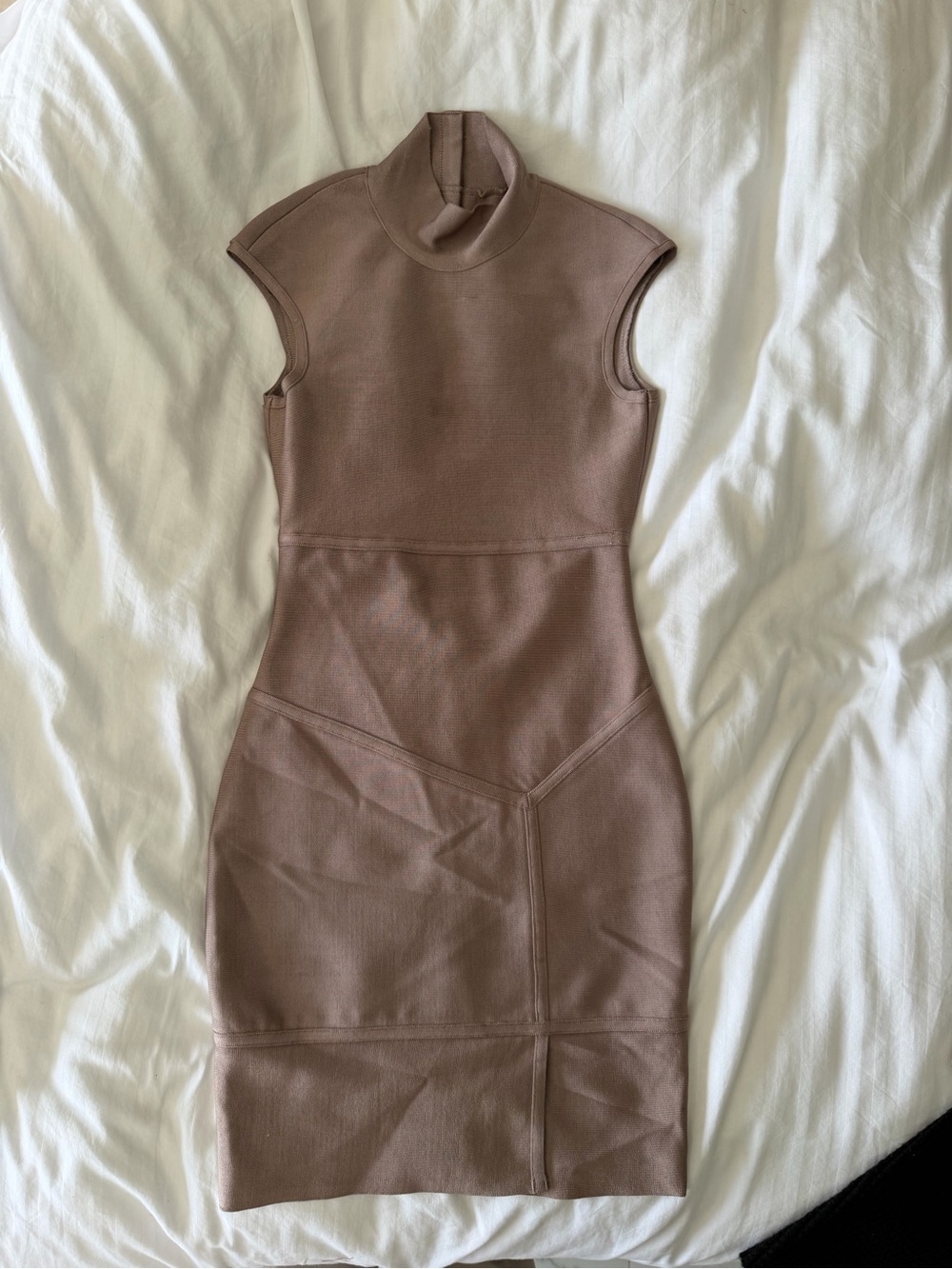 Herve Leger Sleeveless Mock Neck Midi Dress in Mauve-Brown
